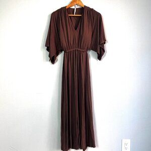 Soma Brown V-Neck Flutter Sleeve MAXI Dress Large